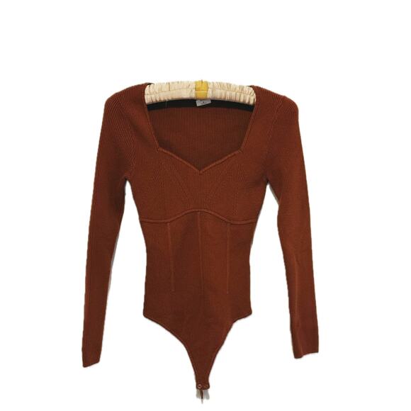 Abercrombie & Fitch Corset Sweetheart Sweater Bodysuit Medium Brown Romantic - Picture 2 of 10